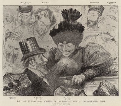 Het proces van Mons Zola, een hoek van de verslaggeversdesk in het Assisenhof van Parijs door Charles Paul Renouard